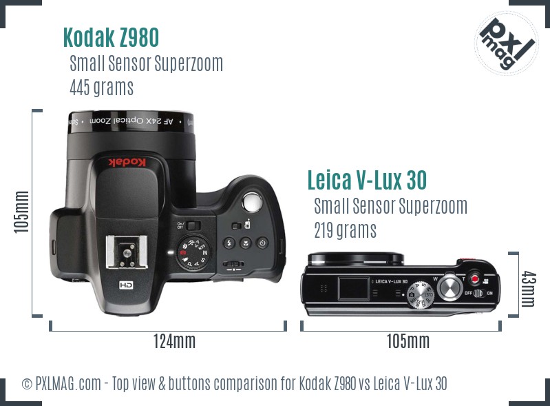 Kodak Z980 vs Leica V-Lux 30 top view buttons comparison