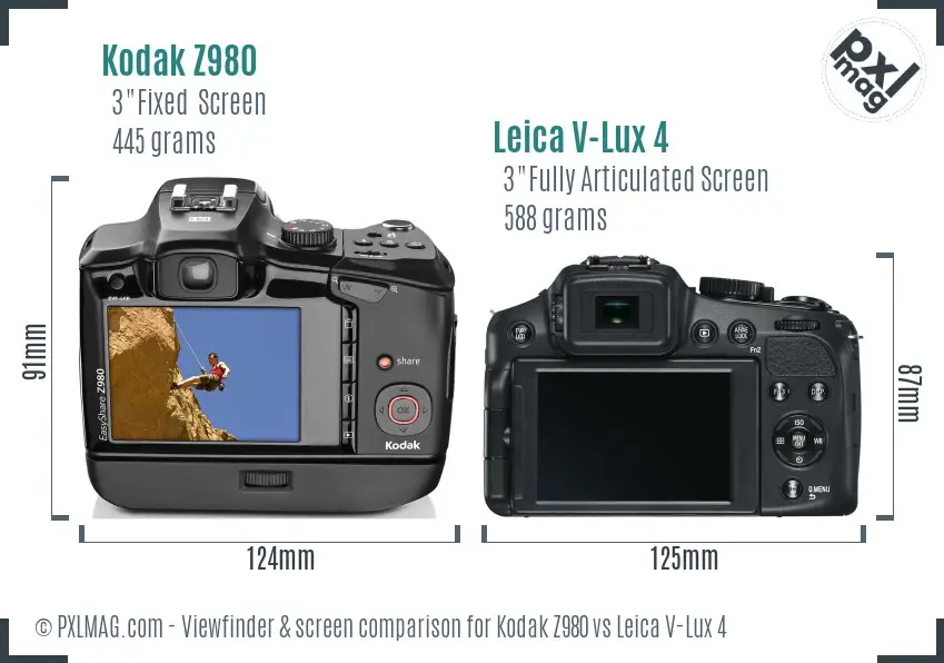 Kodak Z980 vs Leica V-Lux 4 Screen and Viewfinder comparison