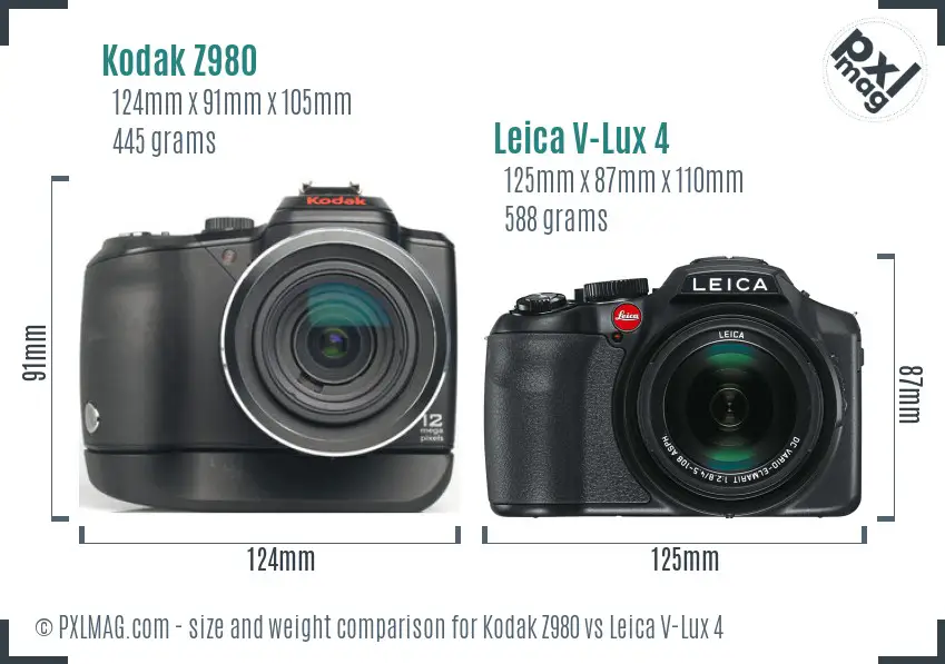 Kodak Z980 vs Leica V-Lux 4 size comparison