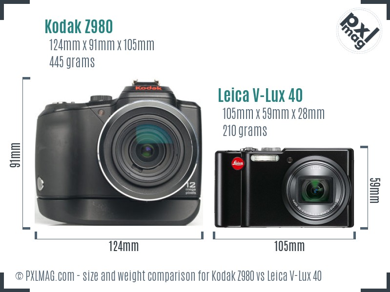Kodak Z980 vs Leica V-Lux 40 size comparison