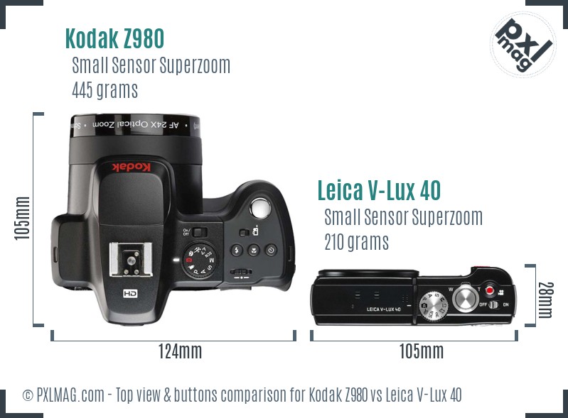Kodak Z980 vs Leica V-Lux 40 top view buttons comparison