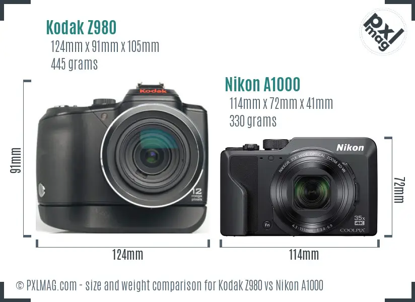 Kodak Z980 vs Nikon A1000 size comparison