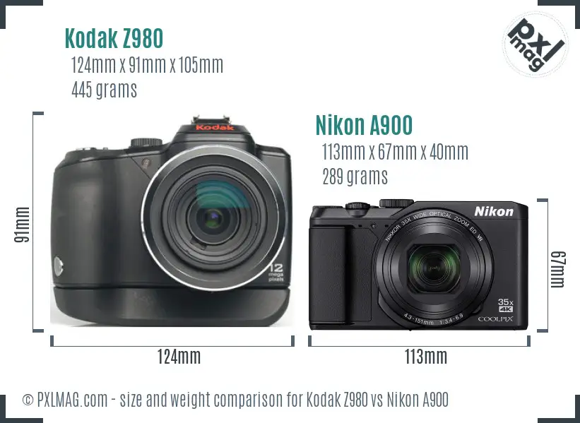 Kodak Z980 vs Nikon A900 size comparison