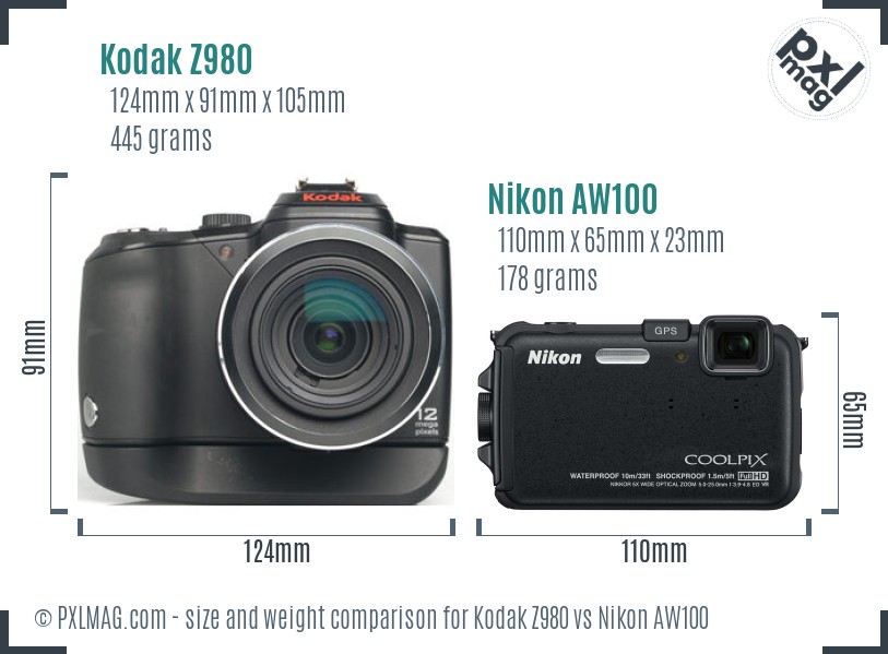Kodak Z980 vs Nikon AW100 size comparison Kodak Z980 vs Nikon AW100 size comparison