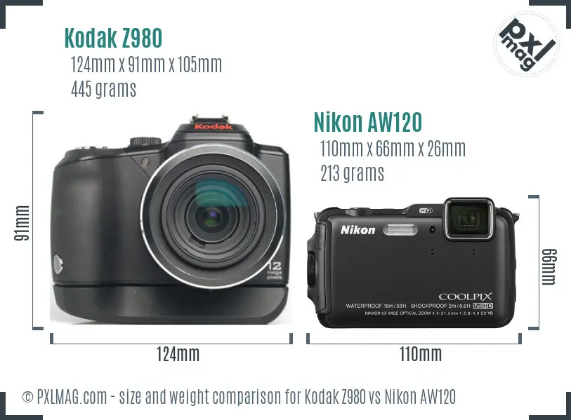 Kodak Z980 vs Nikon AW120 size comparison Kodak Z980 vs Nikon AW120 size comparison