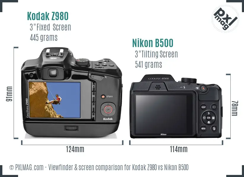 Kodak Z980 vs Nikon B500 Screen and Viewfinder comparison