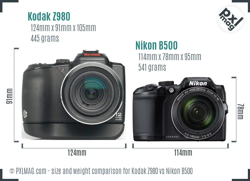 Kodak Z980 vs Nikon B500 size comparison