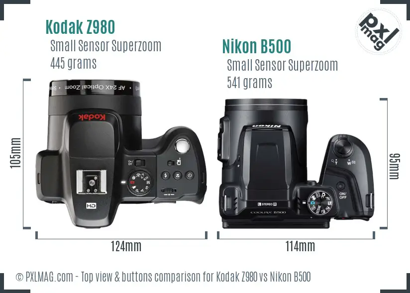 Kodak Z980 vs Nikon B500 top view buttons comparison