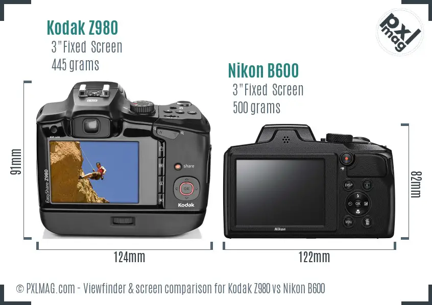 Kodak Z980 vs Nikon B600 Screen and Viewfinder comparison Kodak Z980 vs Nikon B600 Screen and Viewfinder comparison