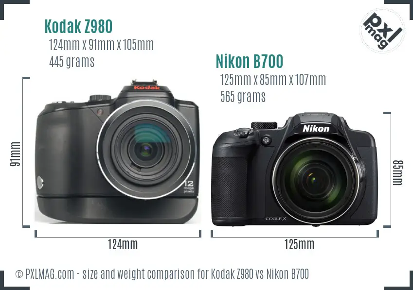 Kodak Z980 vs Nikon B700 size comparison