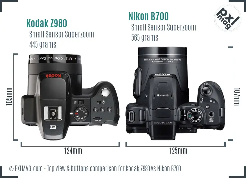 Kodak Z980 vs Nikon B700 top view buttons comparison