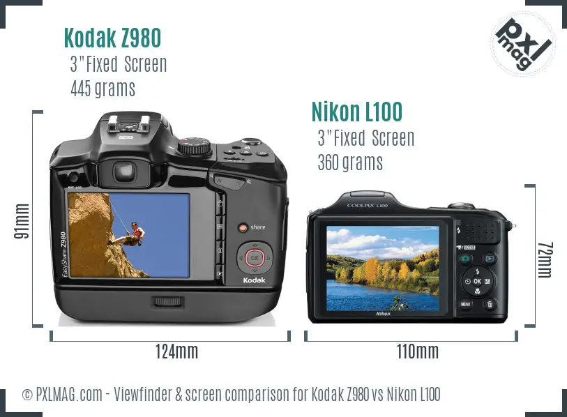Kodak Z980 vs Nikon L100 Screen and Viewfinder comparison
