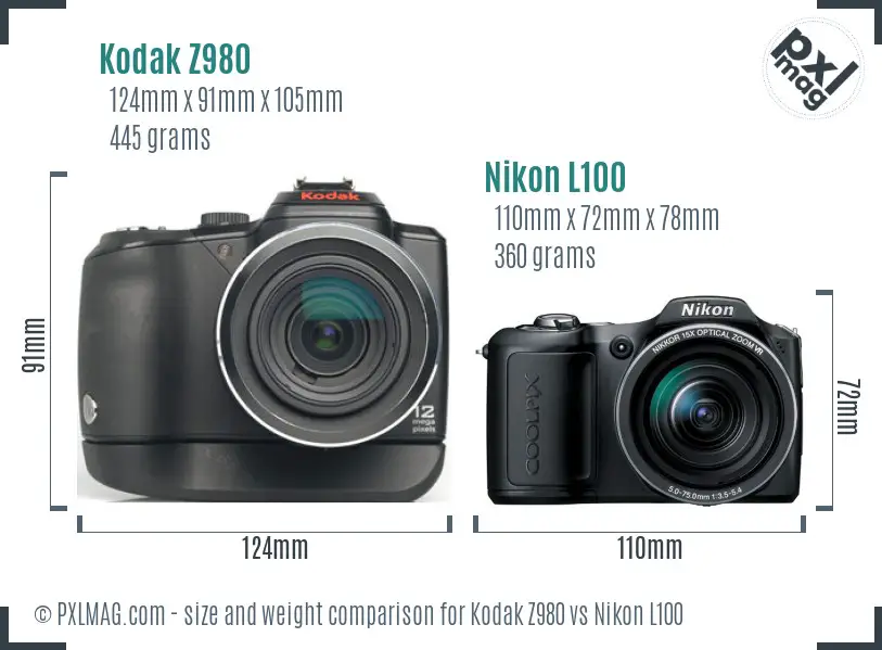 Kodak Z980 vs Nikon L100 size comparison