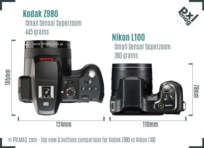 Kodak Z980 vs Nikon L100 top view buttons comparison