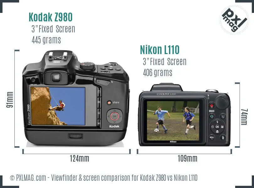 Kodak Z980 vs Nikon L110 Screen and Viewfinder comparison