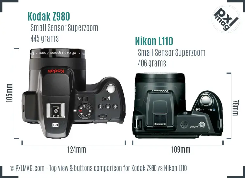 Kodak Z980 vs Nikon L110 top view buttons comparison