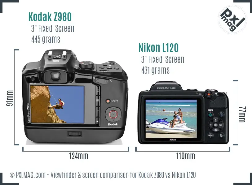 Kodak Z980 vs Nikon L120 Screen and Viewfinder comparison