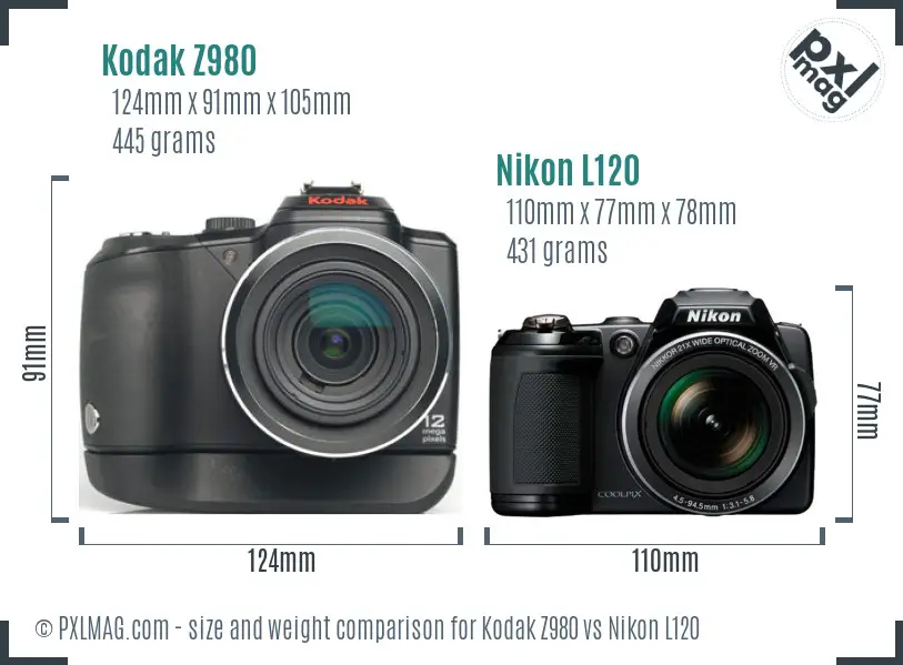 Kodak Z980 vs Nikon L120 size comparison