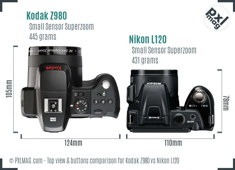 Kodak Z980 vs Nikon L120 top view buttons comparison