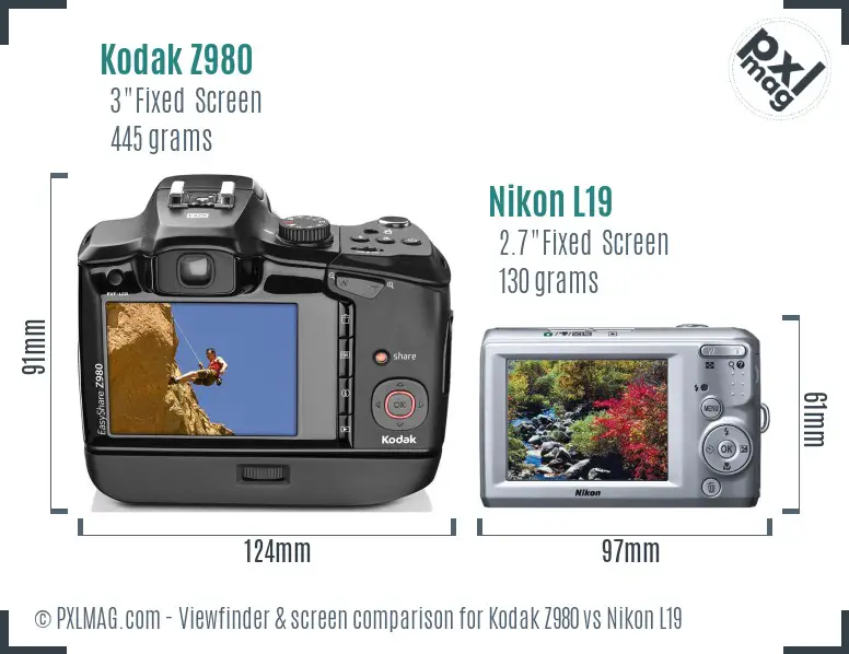 Kodak Z980 vs Nikon L19 Screen and Viewfinder comparison