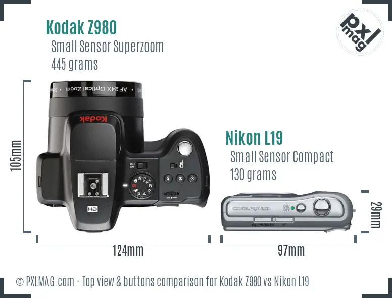 Kodak Z980 vs Nikon L19 top view buttons comparison