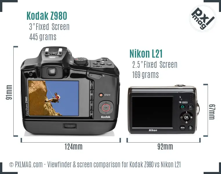 Kodak Z980 vs Nikon L21 Screen and Viewfinder comparison