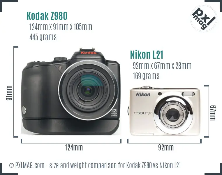 Kodak Z980 vs Nikon L21 size comparison