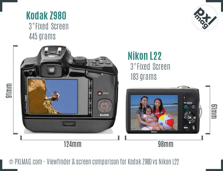 Kodak Z980 vs Nikon L22 Screen and Viewfinder comparison