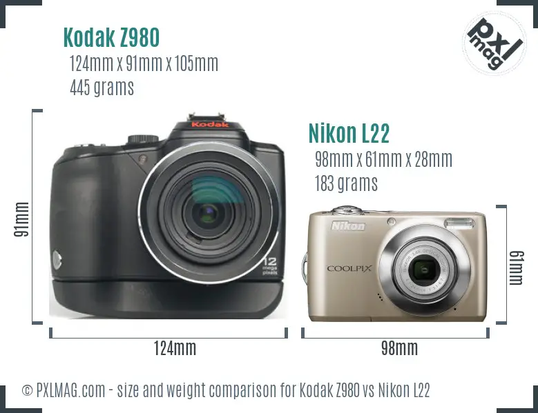 Kodak Z980 vs Nikon L22 size comparison