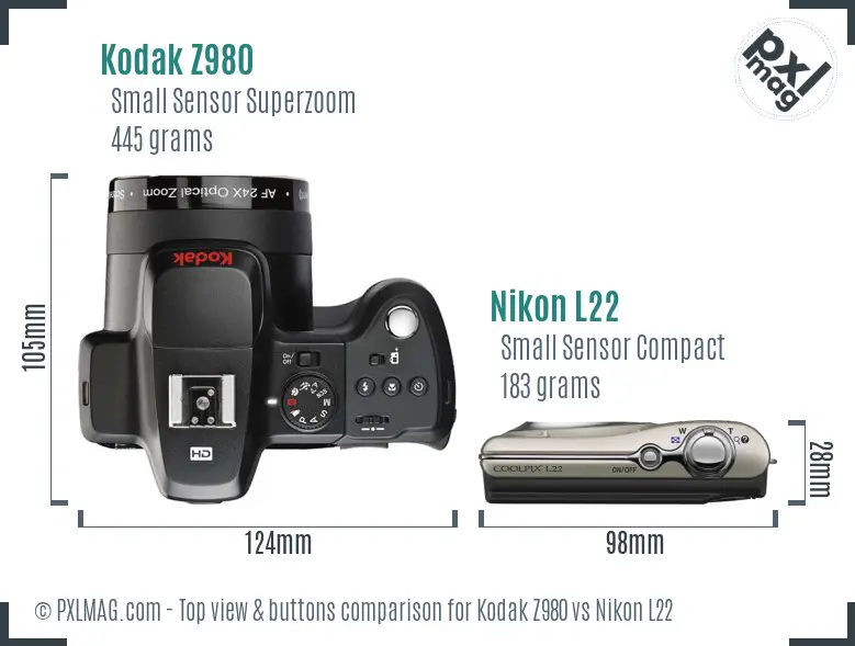 Kodak Z980 vs Nikon L22 top view buttons comparison