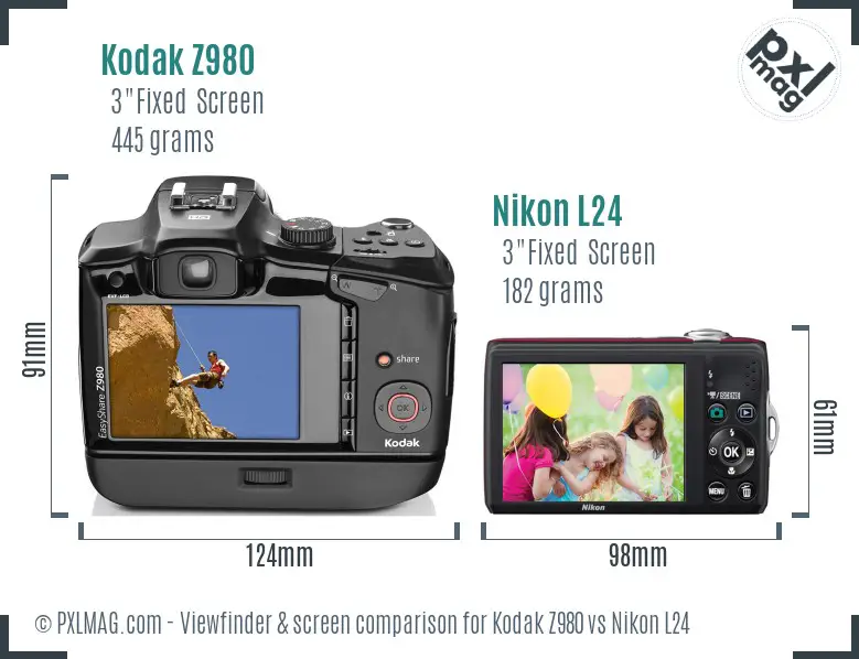 Kodak Z980 vs Nikon L24 Screen and Viewfinder comparison