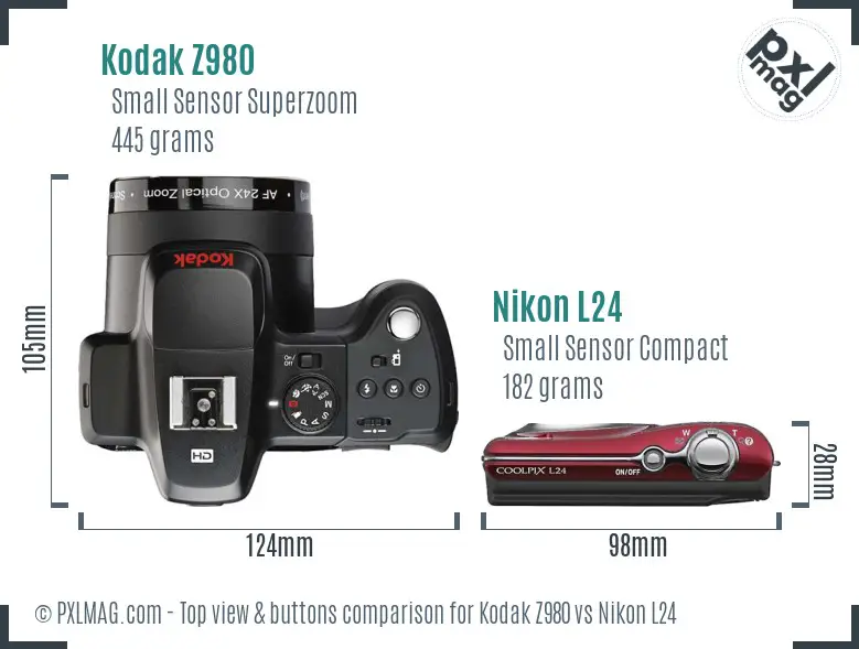 Kodak Z980 vs Nikon L24 top view buttons comparison