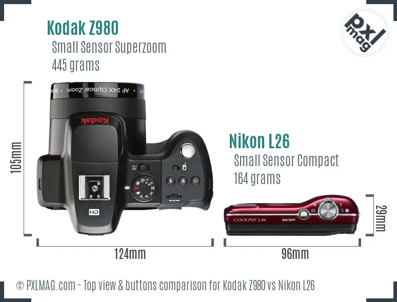 Kodak Z980 vs Nikon L26 top view buttons comparison Kodak Z980 vs Nikon L26 top view buttons comparison