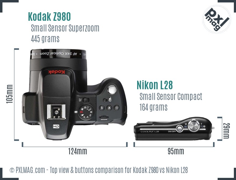 Kodak Z980 vs Nikon L28 top view buttons comparison