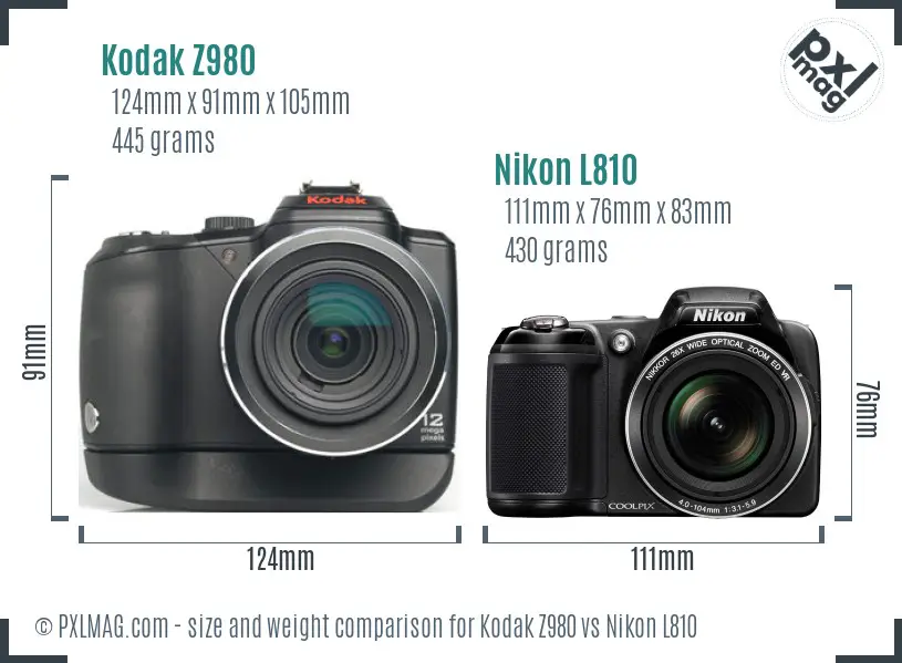 Kodak Z980 vs Nikon L810 size comparison