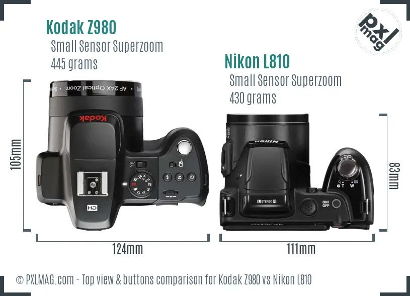 Kodak Z980 vs Nikon L810 top view buttons comparison