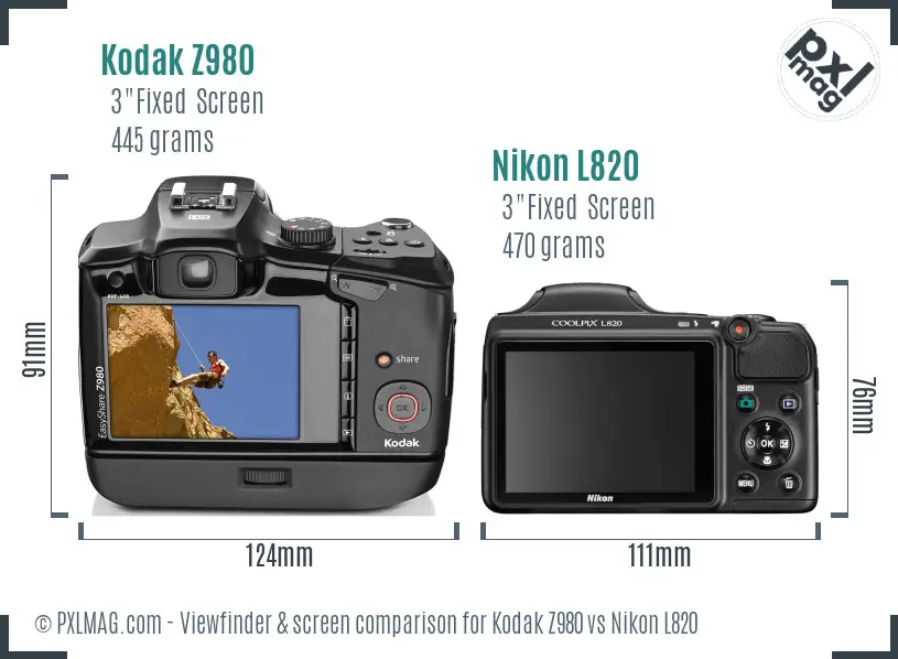 Kodak Z980 vs Nikon L820 Screen and Viewfinder comparison