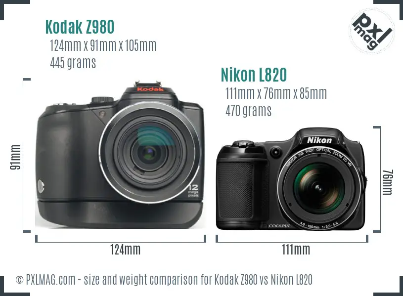 Kodak Z980 vs Nikon L820 size comparison