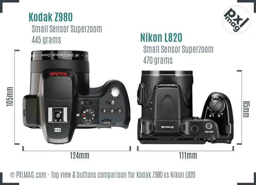 Kodak Z980 vs Nikon L820 top view buttons comparison