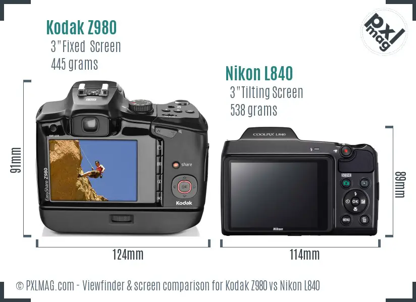Kodak Z980 vs Nikon L840 Screen and Viewfinder comparison