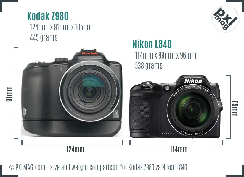 Kodak Z980 vs Nikon L840 size comparison