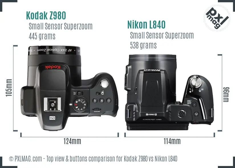 Kodak Z980 vs Nikon L840 top view buttons comparison
