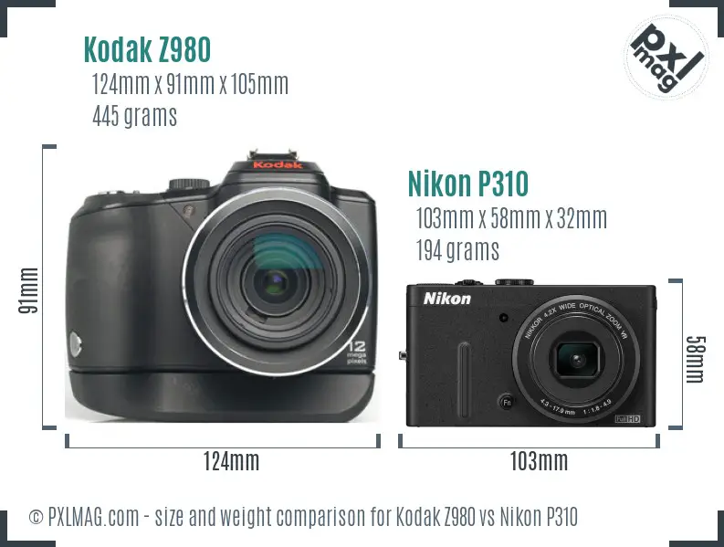 Kodak Z980 vs Nikon P310 size comparison