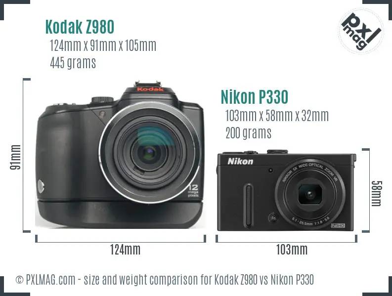 Kodak Z980 vs Nikon P330 size comparison