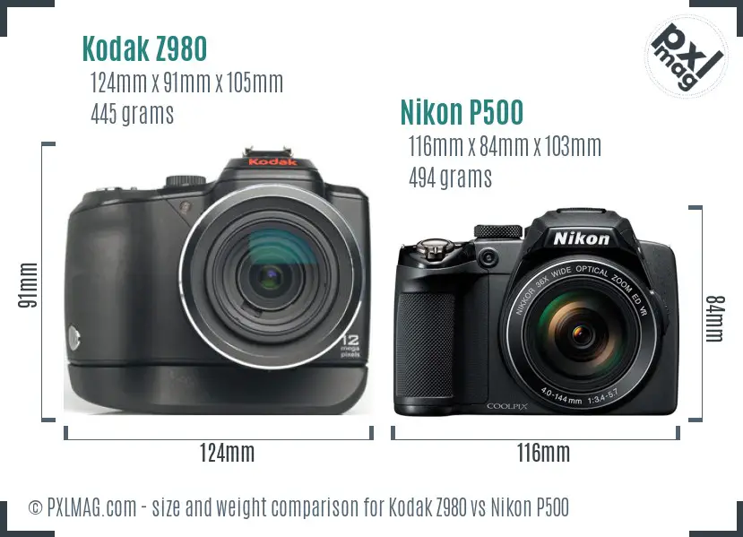 Kodak Z980 vs Nikon P500 size comparison