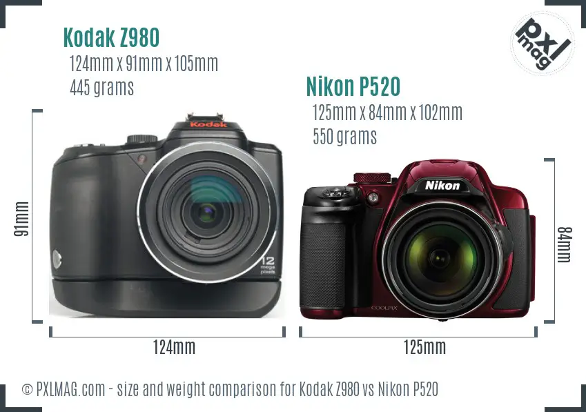 Kodak Z980 vs Nikon P520 size comparison