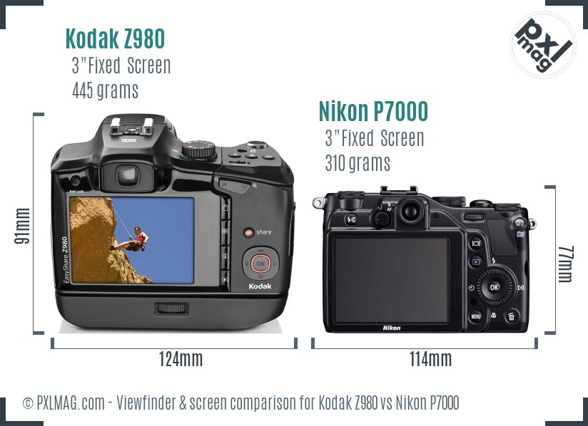 Kodak Z980 vs Nikon P7000 Screen and Viewfinder comparison