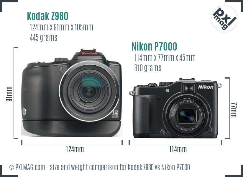 Kodak Z980 vs Nikon P7000 size comparison