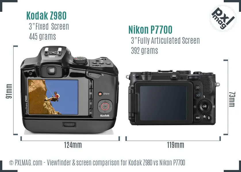 Kodak Z980 vs Nikon P7700 Screen and Viewfinder comparison