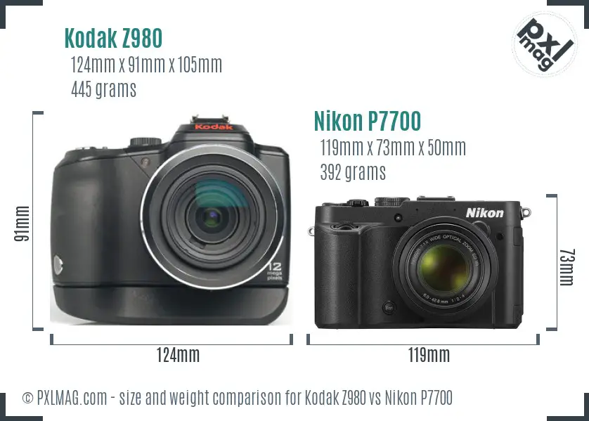 Kodak Z980 vs Nikon P7700 size comparison